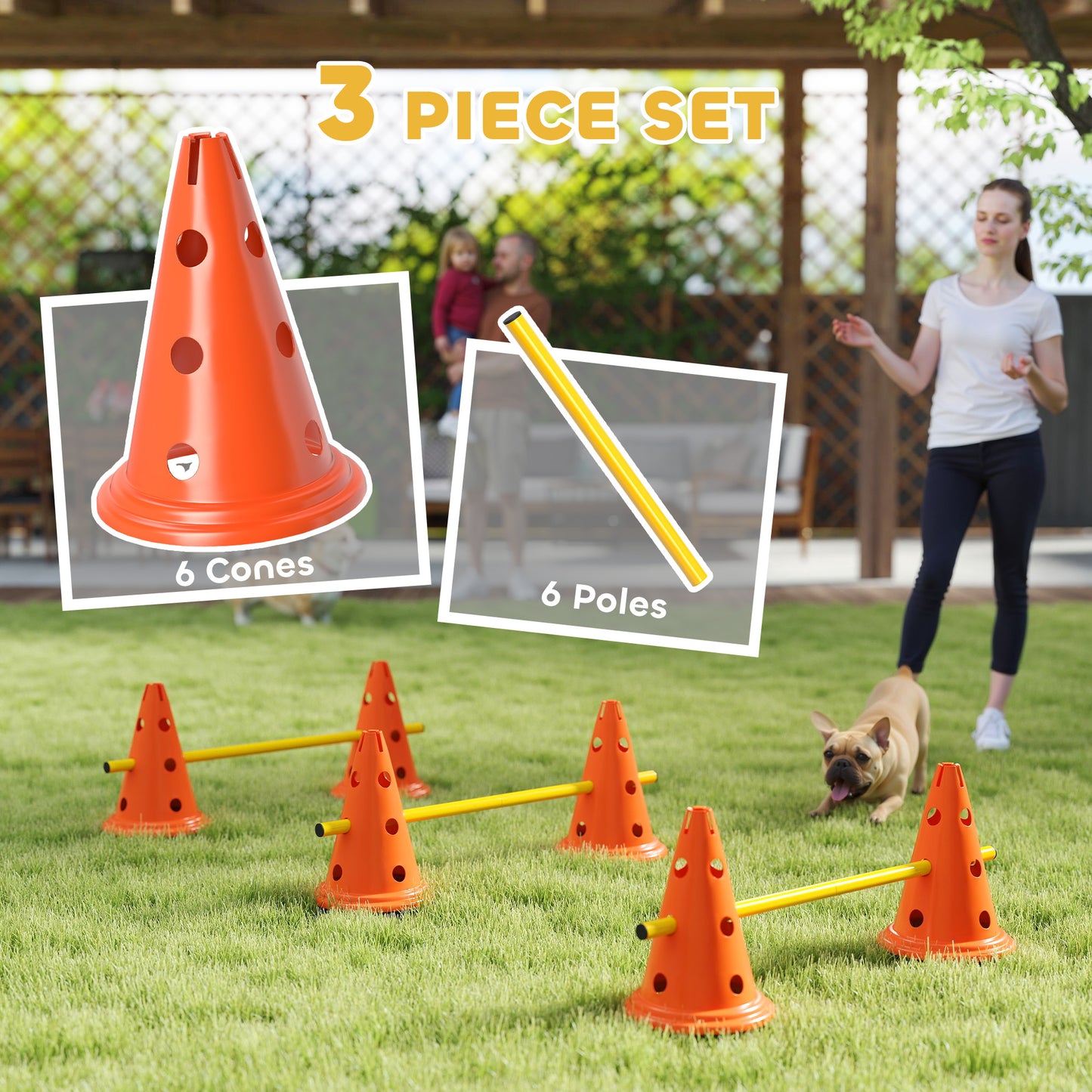 PawHut Dog Agility Equipment Set, 3 PCS Adjustable Height Jumping Obstacles