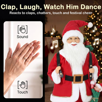 4ft Christmas Singing Dancing Santa Claus with Sack, Hanging Elf
