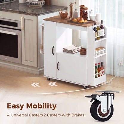 Kitchen Trolley on Wheels, Rolling Kitchen Cart with Power Outlet