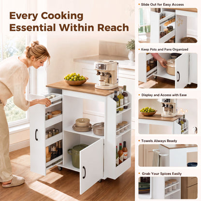 Kitchen Trolley on Wheels, Rolling Kitchen Cart with Power Outlet