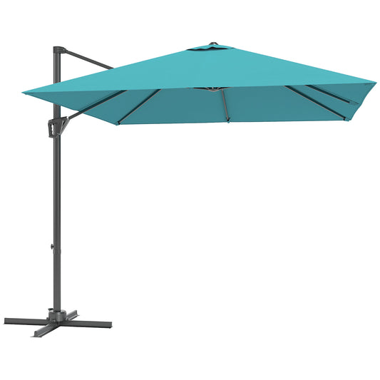 Square Cantilever Roma Parasol 360 Degree Rotation Hand Crank, Blue