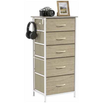 Fabric Chest of Drawers, 5 Drawer Dresser for Bedroom, Natural Wood