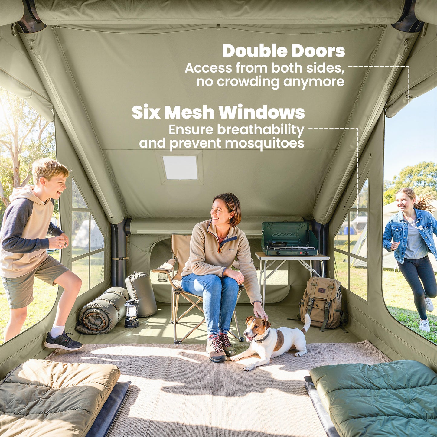 Inflatable Camping Tent with Pump, 2-4 Person Glamping Tent