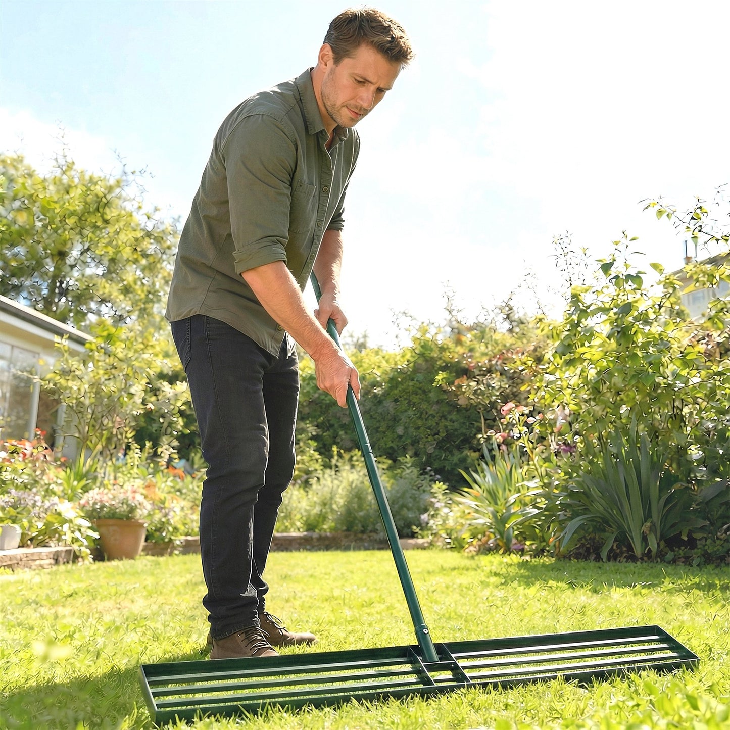 113 x 26 cm Lawn Levelling Rake with 169 cm Handle