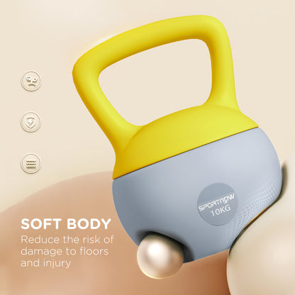 10KG Kettlebell w/ Soft Body and Non-Slip Handle, Yellow and Grey