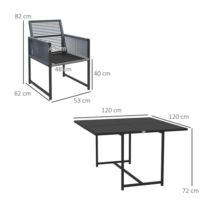 5 Pieces Garden Dining Set, Patio Dining Set, 4 Seater Outdoor Table and Chairs w/ Foldable Backrest, Tempered Glass Top, Handwoven