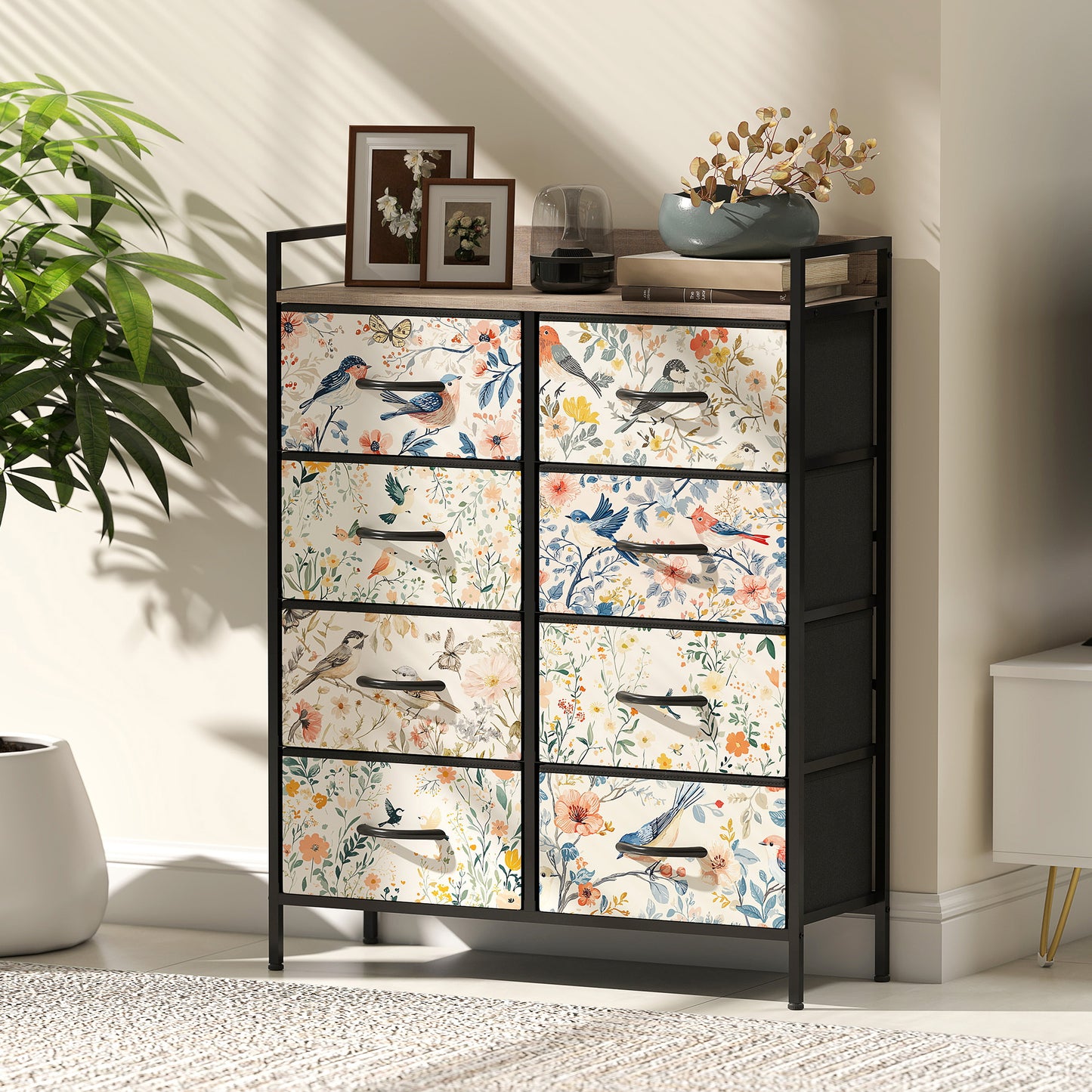 8-Drawer Chest of Drawers, Fabric Dresser, White