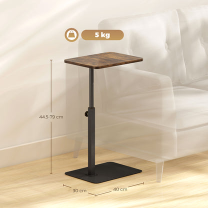 Side Table, C Shaped End Table with Adjustable Height and Metal Base