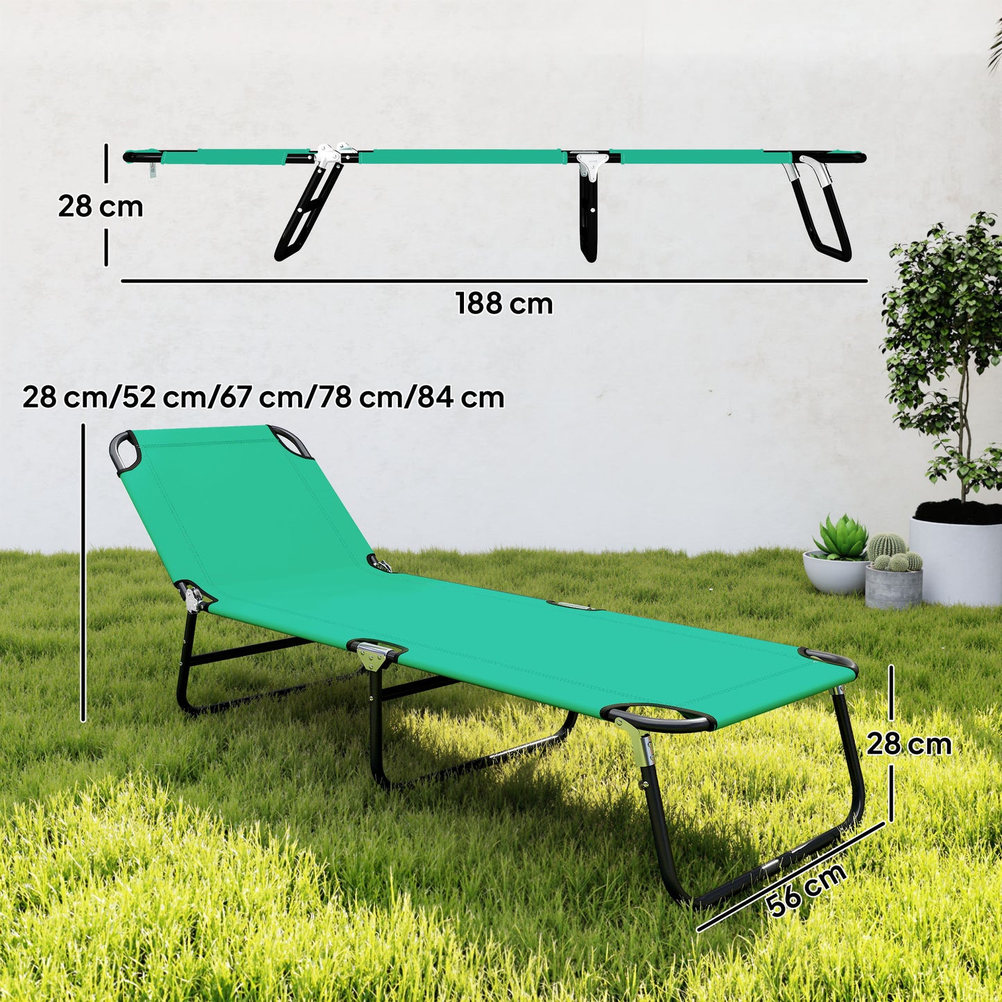 Folding Lounge Chair, Outdoor Chaise Lounge for Bench Patio, Green