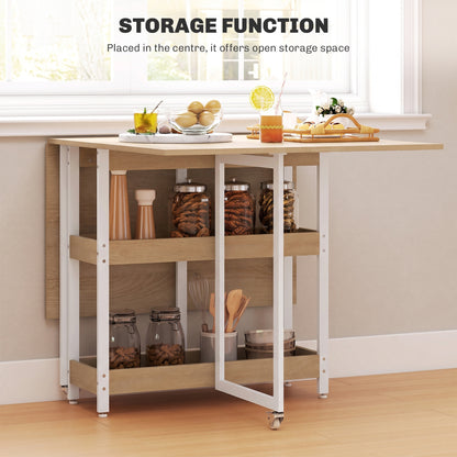 Folding Dining Table, Drop Leaf Table w/ Open Compartments, Natural