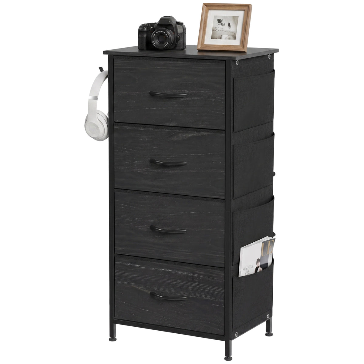 Fabric Chest of Drawers, 4 Drawer Dresser for Bedroom, Black