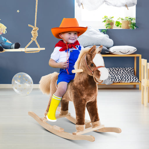 Kids Rocking Horse Wooden Plush Children Ride On Toy Rocker Baby Gift Age