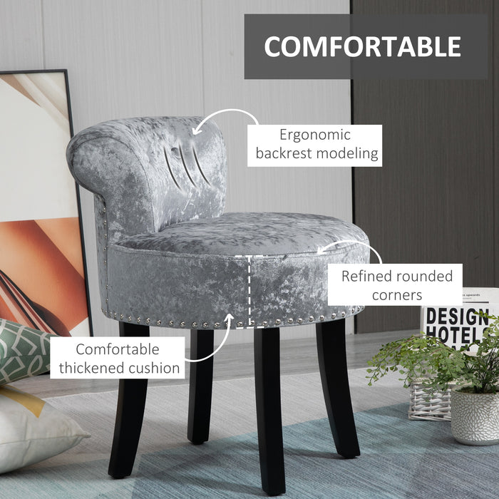 Dressing Table Stool with Rubber Wood Legs Ice Velvet Makeup Seat Dressing Chair for Living Room Dressing Room Bedroom, Grey