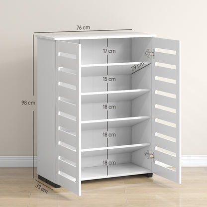 Shoe Storage Cabinet with Slatted Doors for 15 Pairs of Shoes White