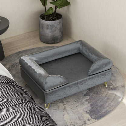 Dog Sofa Pet Couch w/ Removable Backrest Cushion Washable Cover - Grey