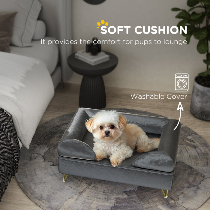 Dog Sofa Pet Couch w/ Removable Backrest Cushion Washable Cover - Grey