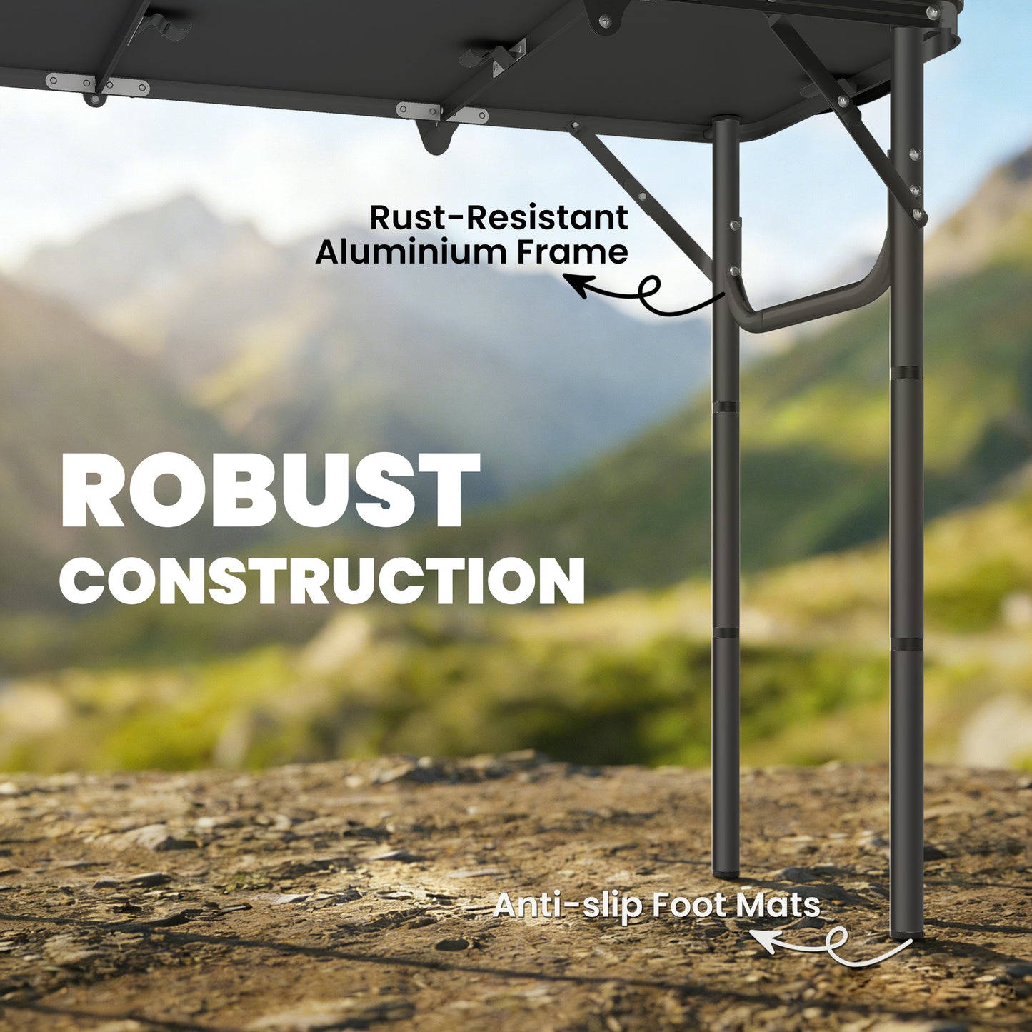 3ft Folding Camping Table, Picnic Table with Storage Layer, Black