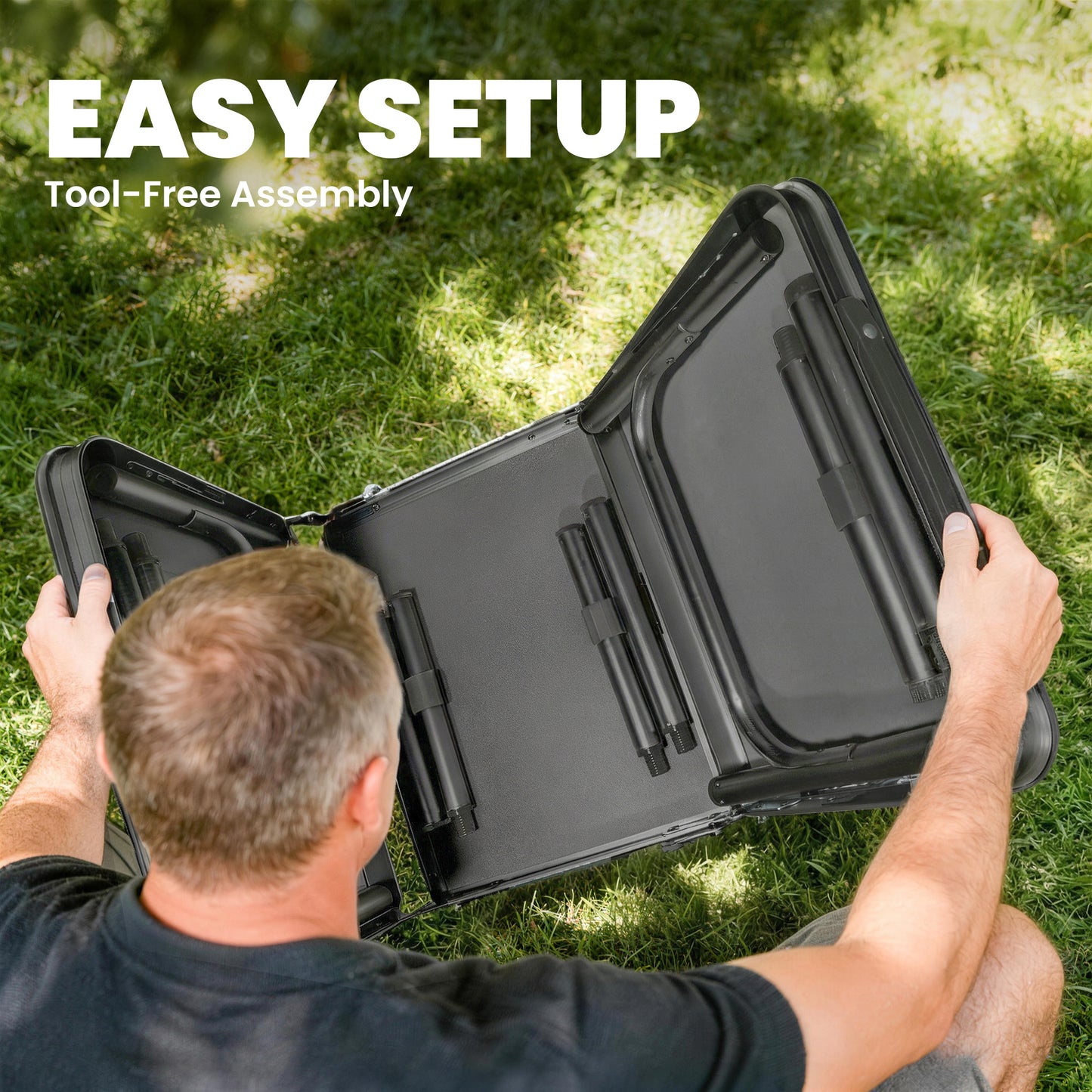 3ft Folding Camping Table, Picnic Table with Storage Layer, Black