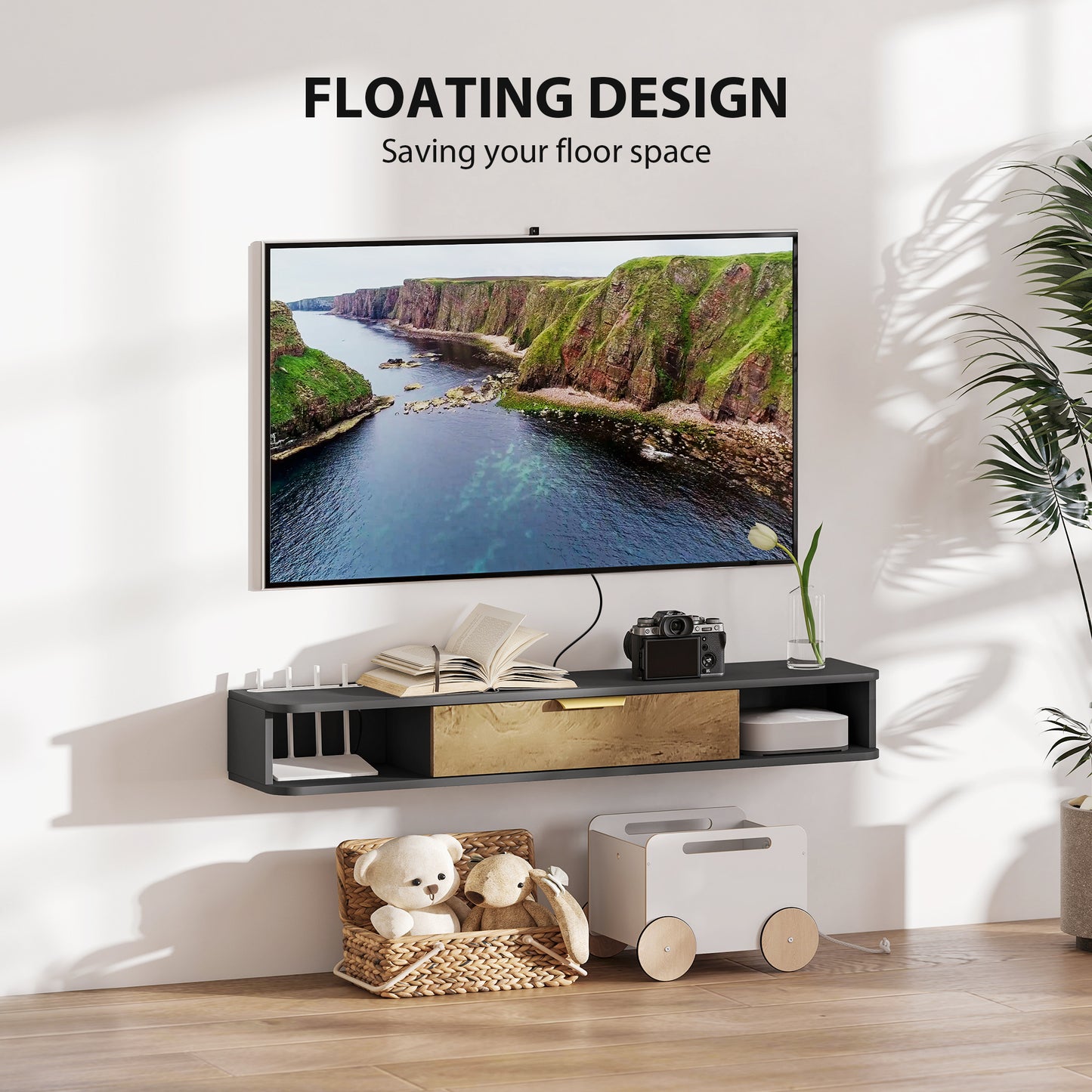 120 cm Floating TV Unit with Storage Entertainment Media Console Grey