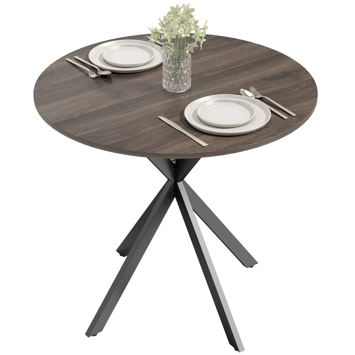 80cm Round Dining Table, Industrial Kitchen Table with Steel Legs