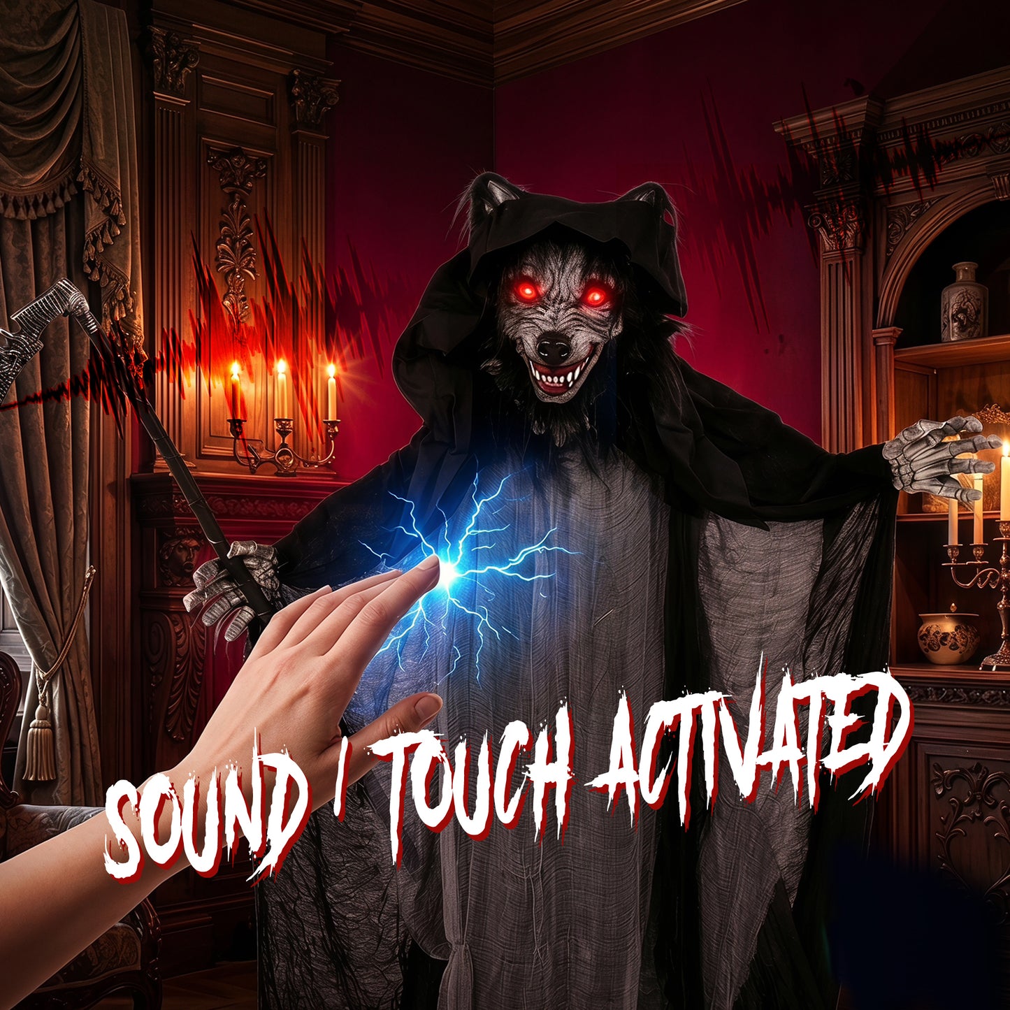 Halloween Standing Werewolf Animated Decoration with Light-Up Eyes