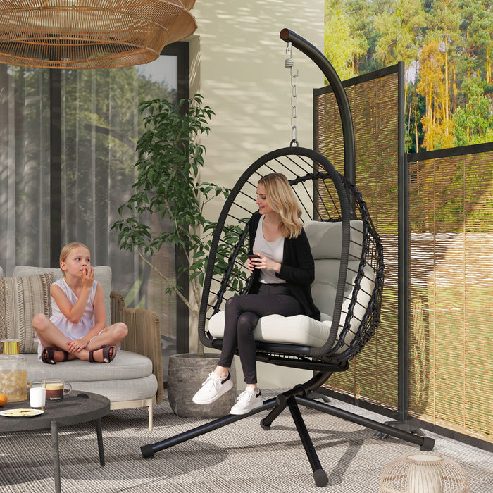 PE Hanging Swing Chair w/ Thick Cushion, Patio Hanging Chair, Black