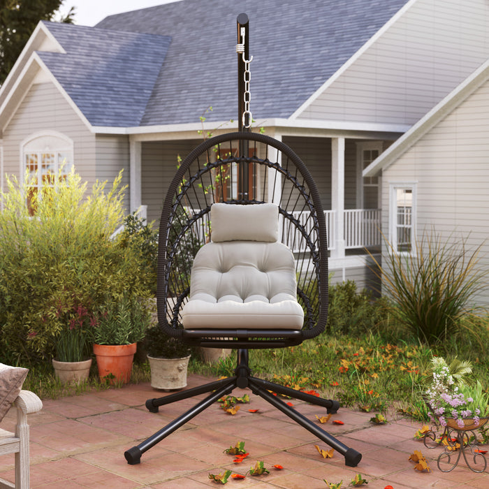 PE Hanging Swing Chair w/ Thick Cushion, Patio Hanging Chair, Black