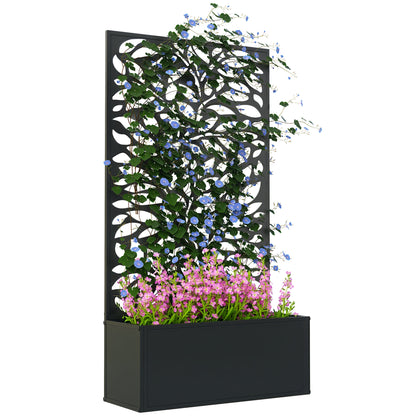 Metal Raised Garden Bed with Trellis, Outdoor Elevated Planter Box