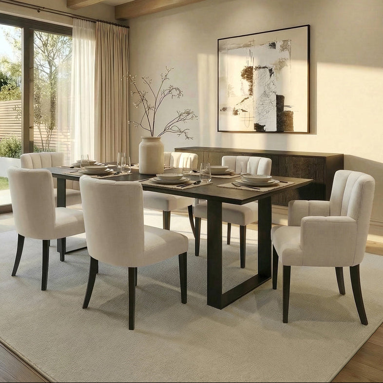 Rocco Black Dining Table and 6 Hatfield Calico Chairs