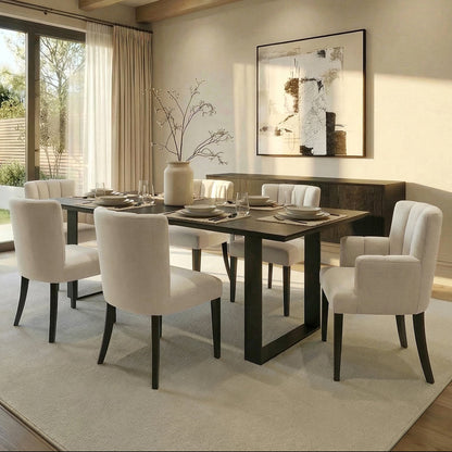 Rocco Black Dining Table and 6 Hatfield Calico Chairs