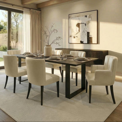 Rocco Black Dining Table and 6 Hatfield Cream Faux Leather Chairs