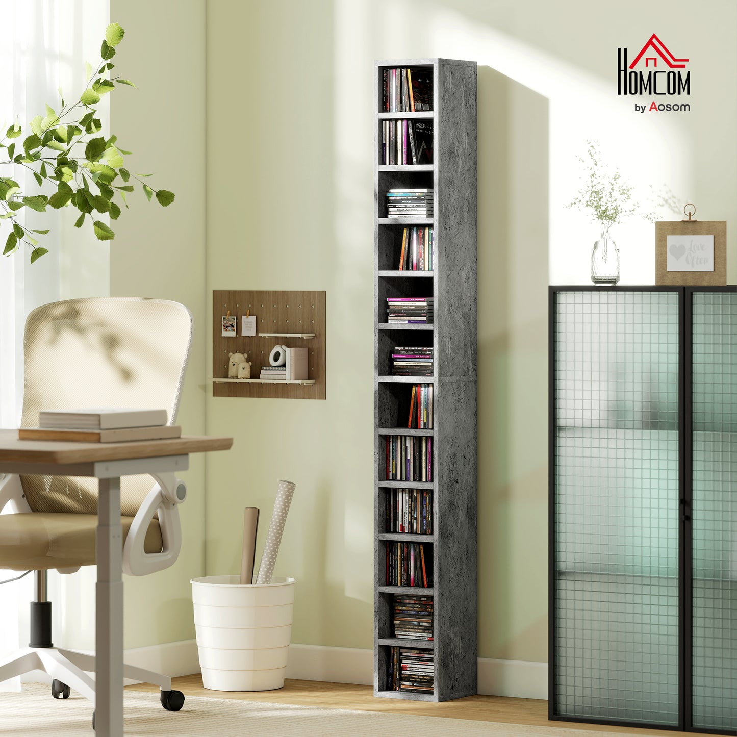 204 CD Storage Tower, Tall Storage Tower with 12 Tiers, Cement Grey