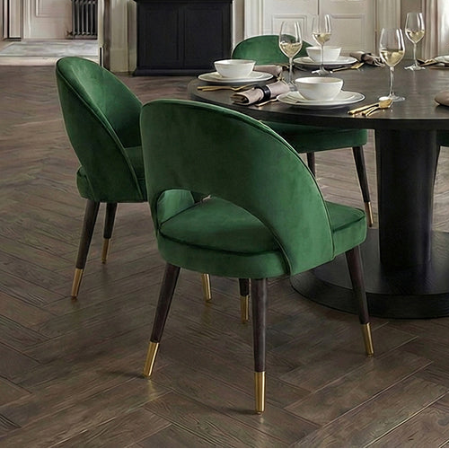 Rossini Velvet Dining Chair with Brass Foot Caps - Bottle Green