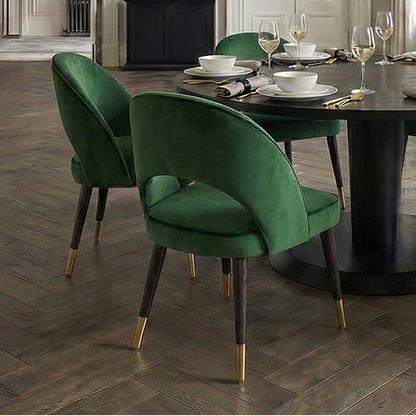 Rossini Velvet Dining Chair with Brass Foot Caps - Bottle Green
