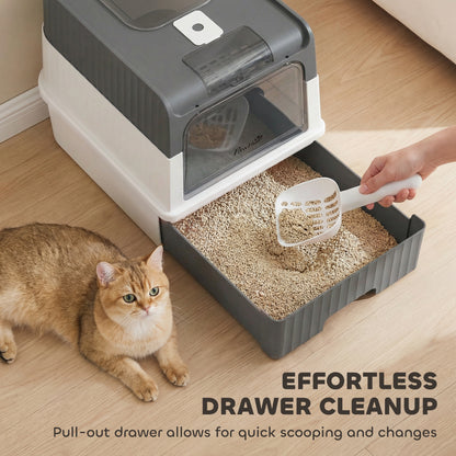 Cat litter Box, Enclosed Cat Litter Box w/ Lid, Pull-Out Drawer Tray