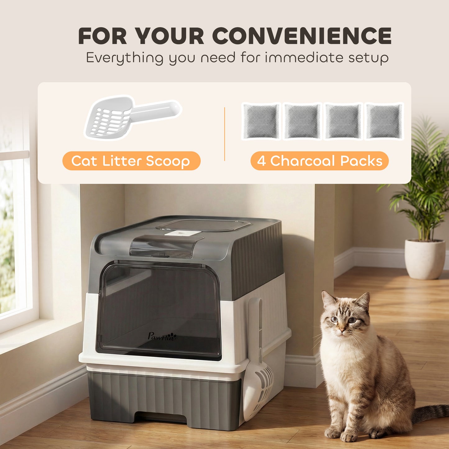 Cat litter Box, Enclosed Cat Litter Box w/ Lid, Pull-Out Drawer Tray