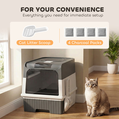 Cat litter Box, Enclosed Cat Litter Box w/ Lid, Pull-Out Drawer Tray