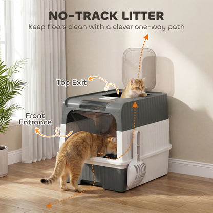 Cat litter Box, Enclosed Cat Litter Box w/ Lid, Pull-Out Drawer Tray