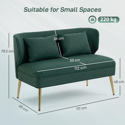2 Seater Sofa, Small Sofa with Wing Back, Thick Seat, Dark Green