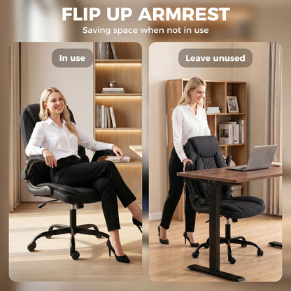 Linen-Look Computer Desk Chair with Thick Cushion, Black