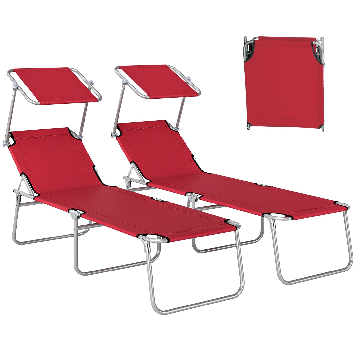 Foldable Sun Lounger Set of 2, 4 Level Adjustable Backrest