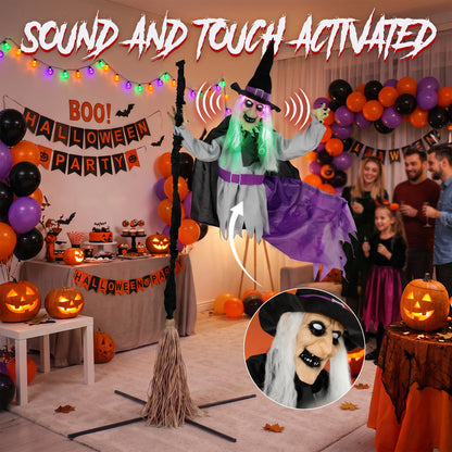 200cm Life Size Animated Witch, Scary Halloween Animatronic Decor
