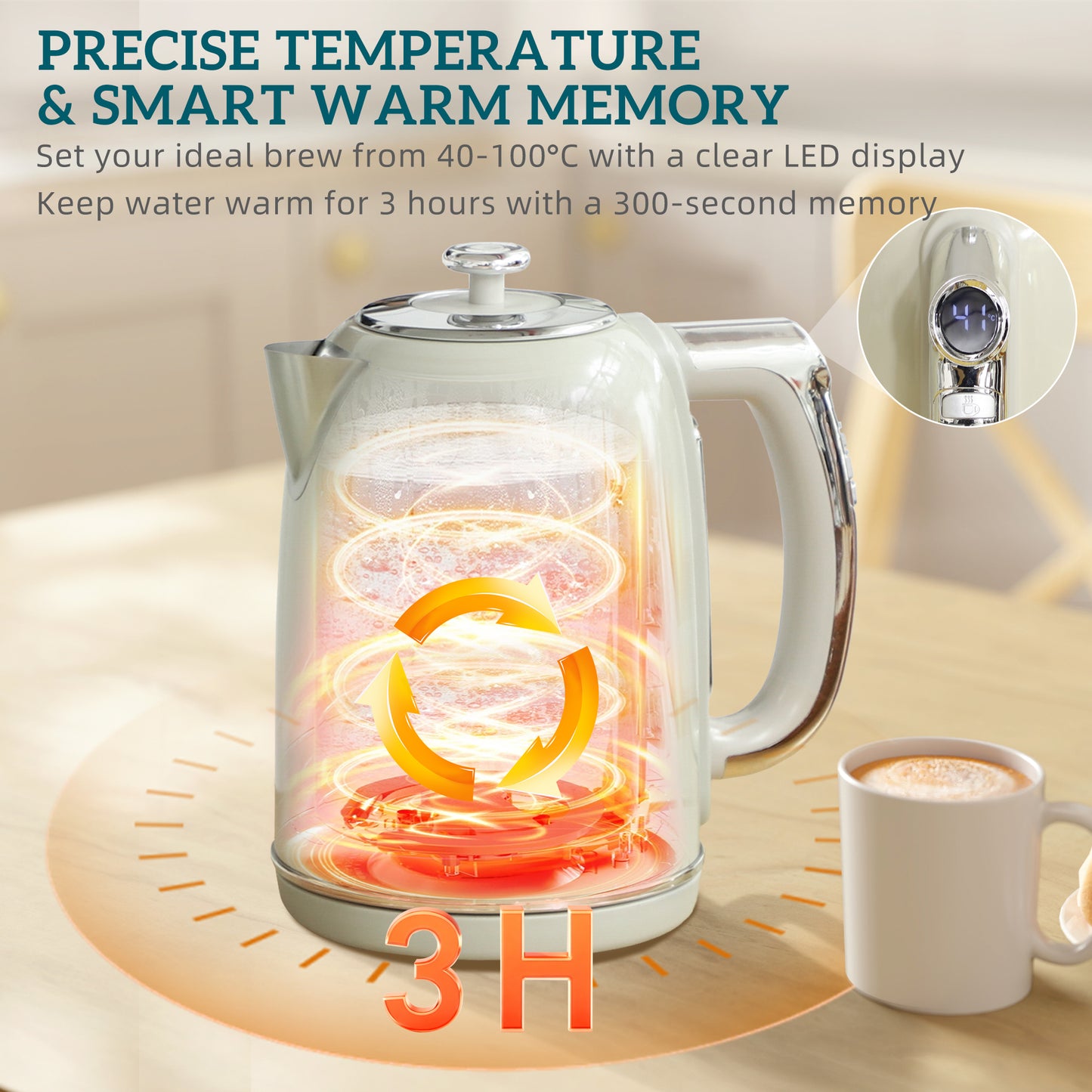 1.7L 3000W Kettle and 2 Slice Toaster with Keep Warm Memory Function