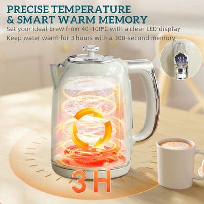 1.7L 3000W Kettle and 2 Slice Toaster with Keep Warm Memory Function