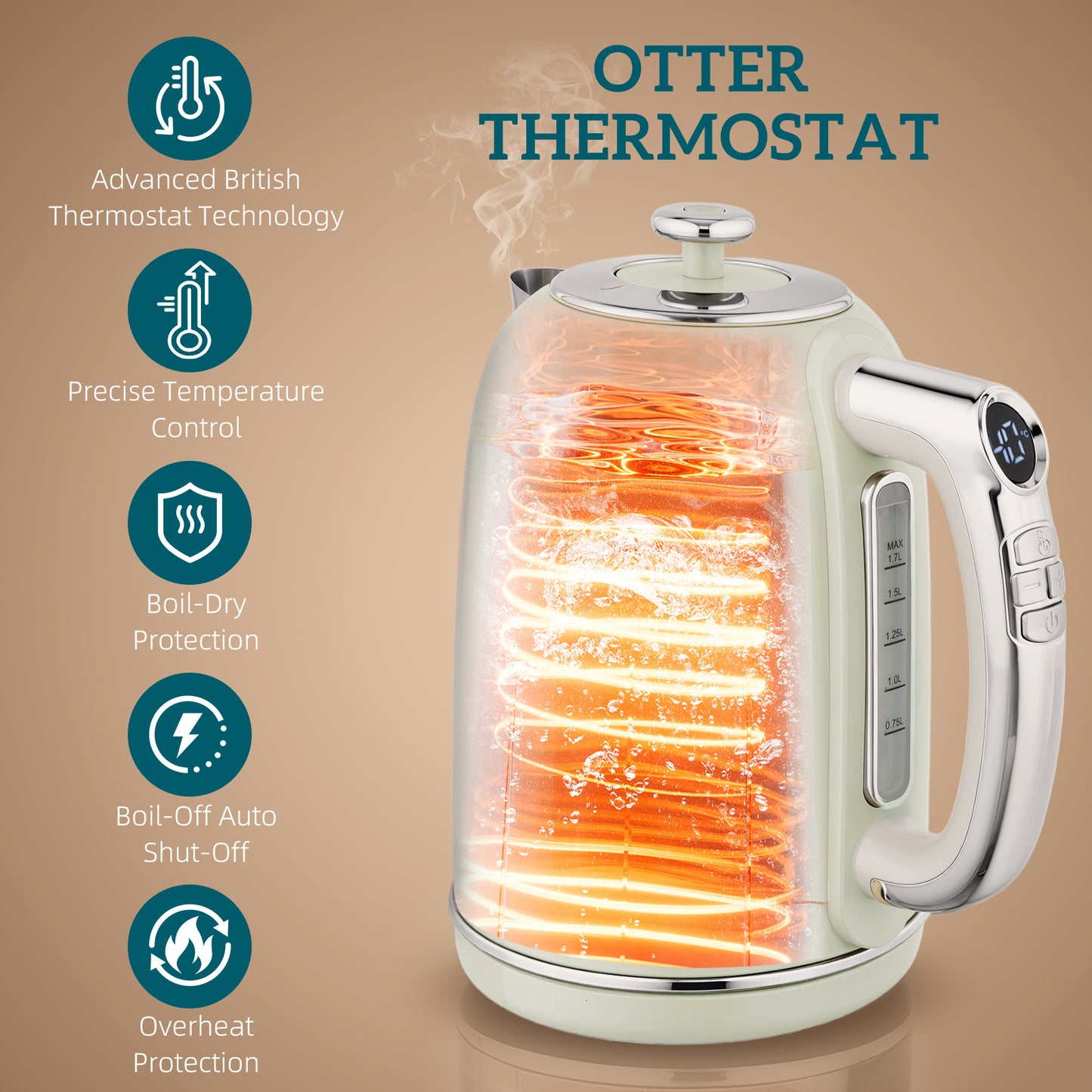 1.7L 3000W Kettle and 2 Slice Toaster with Keep Warm Memory Function