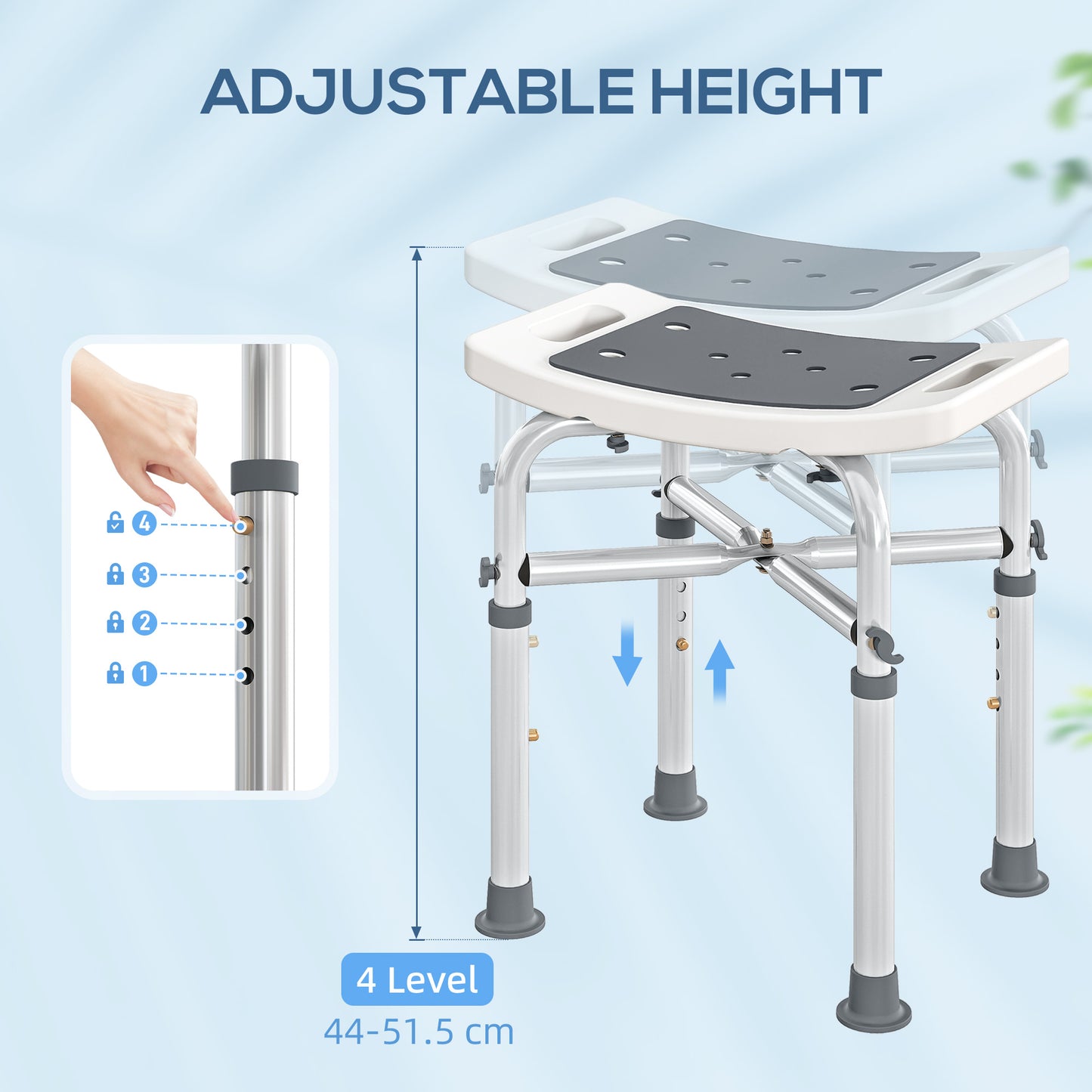 Adjustable Shower Stool with Foot Pads for Elderly Disabled Grey