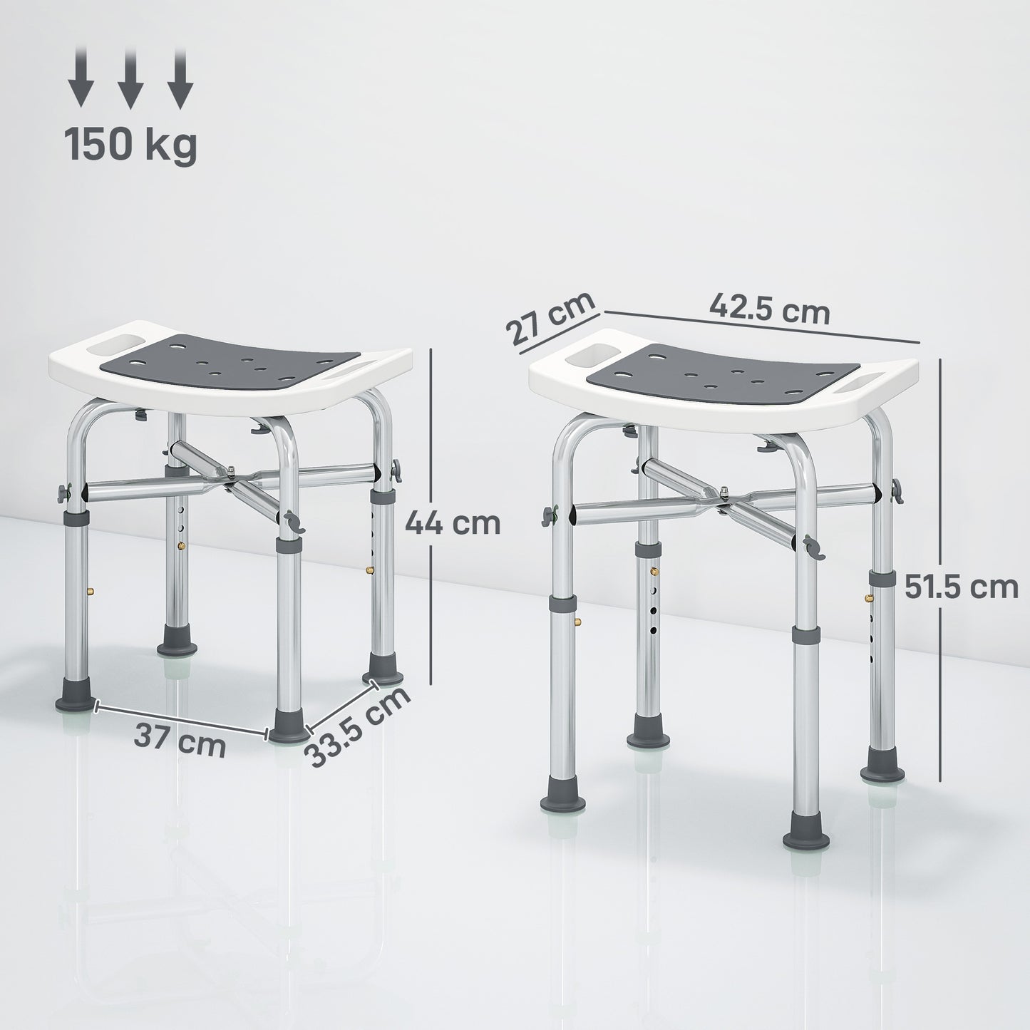 Adjustable Shower Stool with Foot Pads for Elderly Disabled Grey