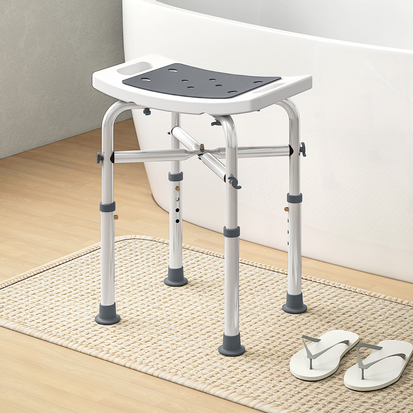 Adjustable Shower Stool with Foot Pads for Elderly Disabled Grey
