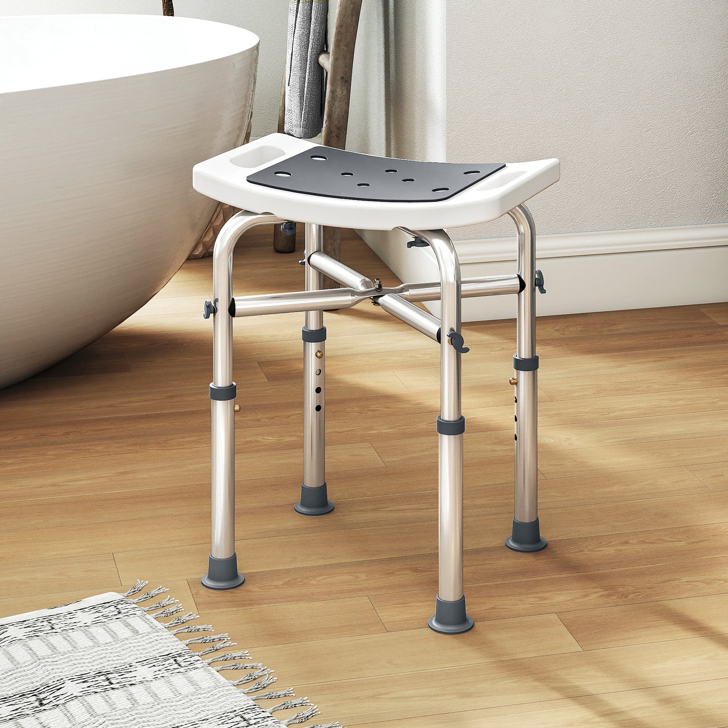 Adjustable Shower Stool with Foot Pads for Elderly Disabled Grey