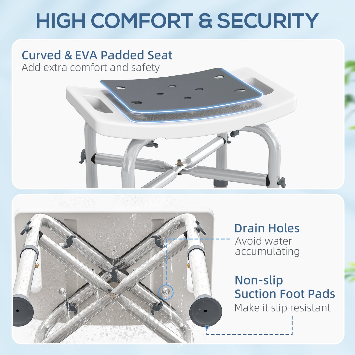 Adjustable Shower Stool with Foot Pads for Elderly Disabled Grey